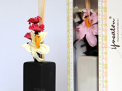 Bộ tinh dầu tự khuếch tán gốm vuông họa tiết caro 50ml