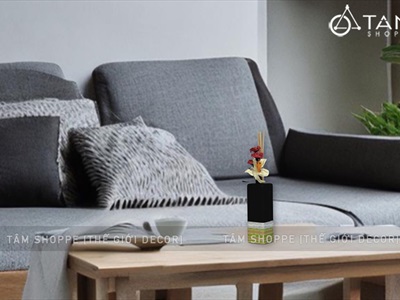 Bộ tinh dầu tự khuếch tán gốm vuông họa tiết caro 50ml