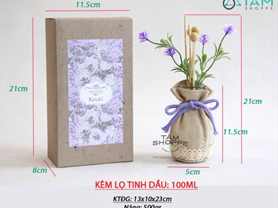 Bộ tinh dầu tự khuếch tán lọ vải Vintage hoa tím 100ml