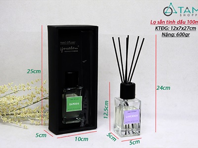 Bộ tinh dầu tự khuếch tán que đen lọ cao đơn giản 100ml