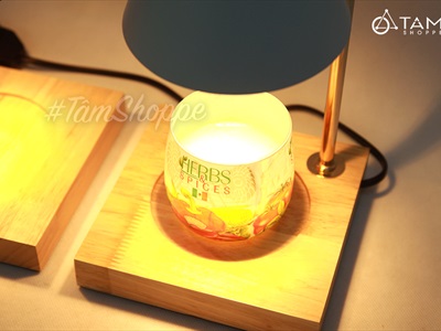 Đèn đốt nến thơm đế gỗ chụp kim loại hình nón (tặng bóng dự phòng) DENDOTNEN-01