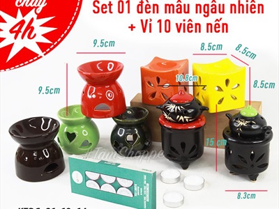 Combo: 01 đèn đốt nến + 01 vỉ nến 10 viên 4h + 01 tinh dầu 10ml (được chọn mùi) DDTD-COMBO-01