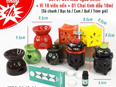 Combo: 01 đèn đốt nến + 01 vỉ nến 10 viên 4h + 01 tinh dầu 10ml (được chọn mùi) DDTD-COMBO-01