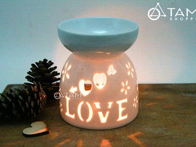 Đèn đốt tinh dầu gốm trắng chân váy chữ LOVE DDTD-GOM-05