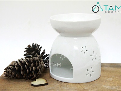 Đèn đốt tinh dầu gốm trắng chân váy chữ LOVE DDTD-GOM-05
