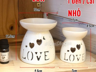 Đèn đốt tinh dầu gốm trắng chân váy chữ LOVE DDTD-GOM-05