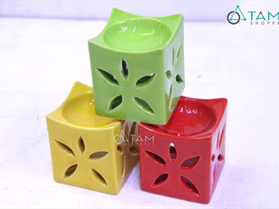Đèn đốt tinh dầu trầm vuông hoa thị DDTD-GOM-03