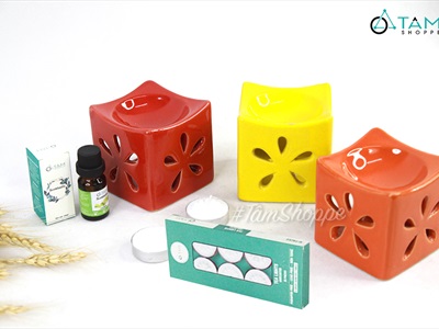 Đèn đốt tinh dầu trầm vuông hoa thị DDTD-GOM-03