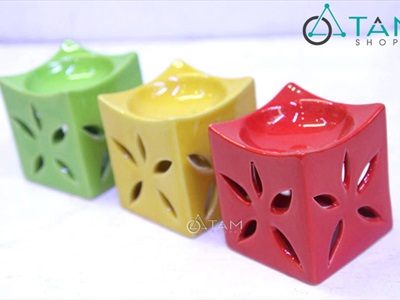 Đèn đốt tinh dầu trầm vuông hoa thị DDTD-GOM-03
