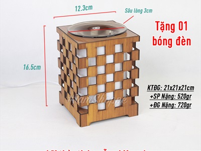 Đèn xông tinh dầu gỗ bàn cờ ô vuông [Tặng bóng đèn] DXTDD-M0290