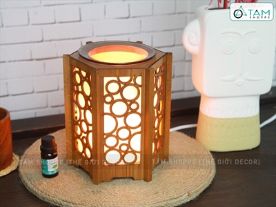 Đèn xông tinh dầu gỗ bong bóng tròn [Tặng bóng đèn] DXTDD-M0285