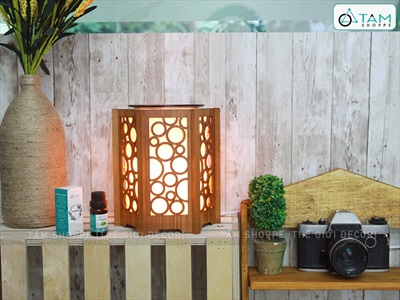 Đèn xông tinh dầu gỗ bong bóng tròn [Tặng bóng đèn] DXTDD-M0285