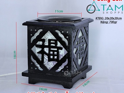 Đèn xông tinh dầu gỗ chữ Phúc [Tặng bóng đèn] DXTDD-M0085
