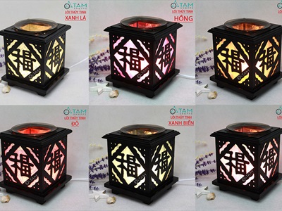 Đèn xông tinh dầu gỗ chữ Phúc [Tặng bóng đèn] DXTDD-M0085