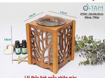 Đèn xông tinh dầu gỗ họa tiết rừng cây [Tặng bóng đèn] DXTDD-M0288