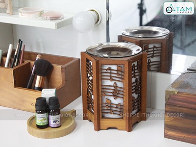 Đèn xông tinh dầu gỗ nốt nhạc vui [Tặng bóng đèn] DXTDD-M0292