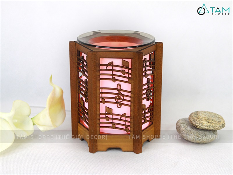 Đèn xông tinh dầu gỗ nốt nhạc vui [Tặng bóng đèn] DXTDD-M0292