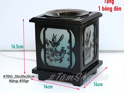Đèn xông tinh dầu gỗ vuông in hình chim én [Tặng bóng đèn] DXTDD-M0094