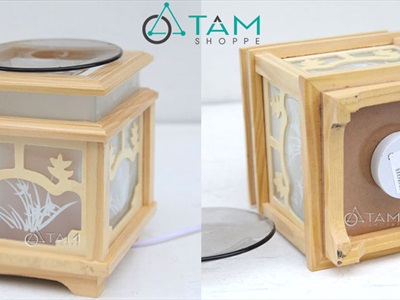 Đèn xông tinh dầu gỗ vuông màu tự nhiên [Tặng bóng đèn] DXTDD-M0080