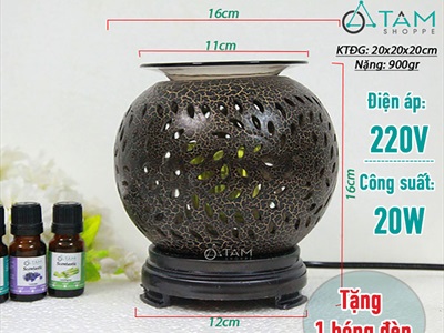 Đèn xông tinh dầu gốm nâu tròn lớn T0009 [Tặng bóng đèn] DXTDD-GOM-T0009