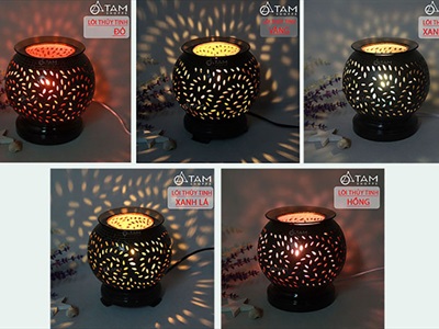 Đèn xông tinh dầu gốm nâu tròn lớn T0009 [Tặng bóng đèn] DXTDD-GOM-T0009