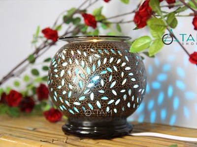 Đèn xông tinh dầu gốm nâu tròn lớn T0009 [Tặng bóng đèn] DXTDD-GOM-T0009