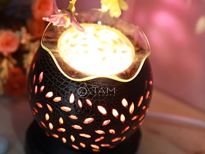 Đèn xông tinh dầu gốm nâu tròn nhỏ T09 [Tặng bóng đèn] DXTDD-GOM-T09N