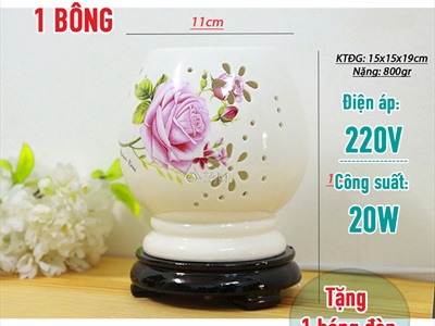 Đèn xông tinh dầu gốm trắng mai cao in họa tiết [Tặng bóng đèn] DXTDD-GOM-MCIHT