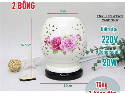 Đèn xông tinh dầu gốm trắng mai cao in họa tiết [Tặng bóng đèn] DXTDD-GOM-MCIHT
