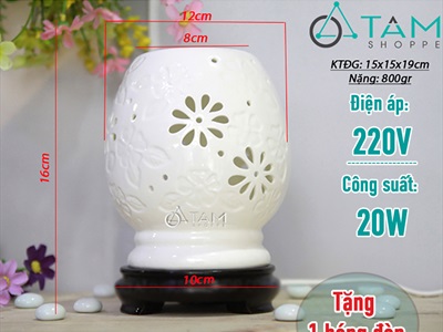 Đèn xông tinh dầu gốm trắng mai cao trơn [Tặng bóng đèn] DXTDD-GOM-MCT