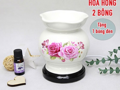 Đèn xông tinh dầu gốm trắng miệng sen [Tặng bóng đèn] DXTDD-GOM-MS