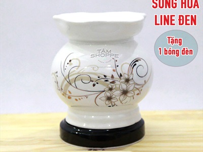 Đèn xông tinh dầu gốm trắng miệng sen [Tặng bóng đèn] DXTDD-GOM-MS