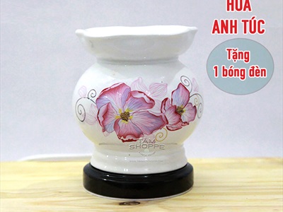 Đèn xông tinh dầu gốm trắng miệng sen [Tặng bóng đèn] DXTDD-GOM-MS