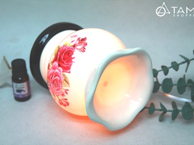 Đèn xông tinh dầu gốm trắng miệng sen [Tặng bóng đèn] DXTDD-GOM-MS