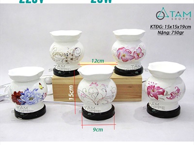 Đèn xông tinh dầu gốm trắng miệng sen [Tặng bóng đèn] DXTDD-GOM-MS
