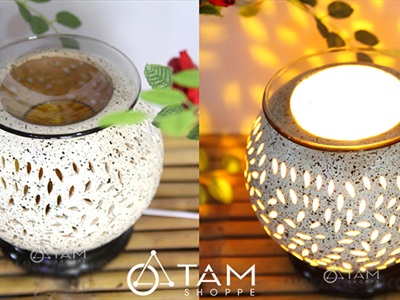 Đèn xông tinh dầu gốm vỏ trứng cút [Tặng bóng đèn] DXTDD-GOM-VTC