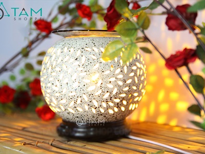 Đèn xông tinh dầu gốm vỏ trứng cút [Tặng bóng đèn] DXTDD-GOM-VTC