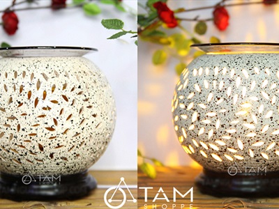 Đèn xông tinh dầu gốm vỏ trứng cút [Tặng bóng đèn] DXTDD-GOM-VTC