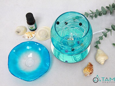 Đèn xông tinh dầu thủy tinh tráng gương phong cách biển [ Tặng bóng đèn ] DXTDD-B5086