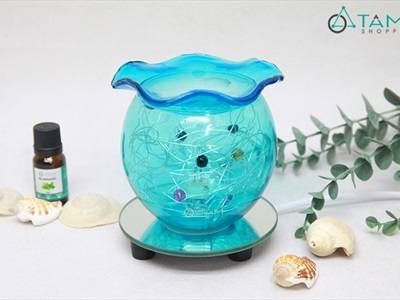 Đèn xông tinh dầu thủy tinh tráng gương phong cách biển [ Tặng bóng đèn ] DXTDD-B5086