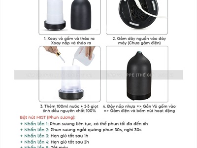 Máy khuếch tán tinh dầu gốm sần dáng bom đen trắng [Kèm Adaptor -Tặng tinh dầu] MKTTD-30