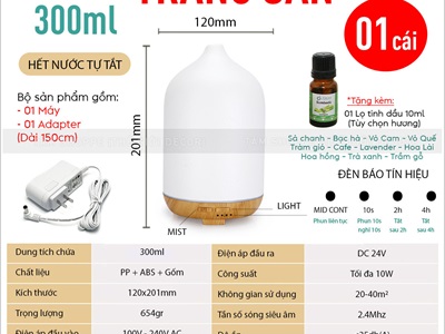 Máy khuếch tán tinh dầu gốm sần dáng bom đen trắng [Kèm Adaptor -Tặng tinh dầu] MKTTD-30