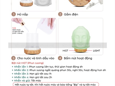 Máy khuếch tán tinh dầu hình đầu Phật [Kèm Adaptor -Tặng tinh dầu] MKTTD-26