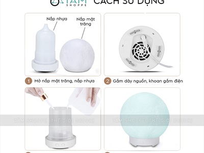 Máy khuếch tán tinh dầu hình mặt trăng [Cáp USB -Tặng tinh dầu] MKTTD-27