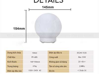 Máy khuếch tán tinh dầu hình mặt trăng [Cáp USB -Tặng tinh dầu] MKTTD-27