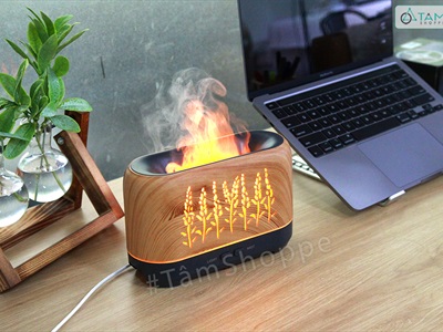 Máy khuếch tán tinh dầu phun khói siêu âm ngọn lửa [Tặng tinh dầu] MKTTD-18