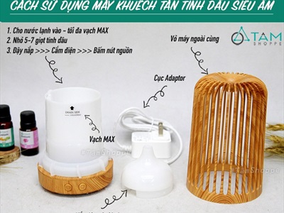 Máy khuếch tán tinh dầu trụ đứng giả gỗ phun khói siêu âm [Tặng tinh dầu] MKTTD-17