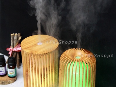 Máy khuếch tán tinh dầu trụ đứng giả gỗ phun khói siêu âm [Tặng tinh dầu] MKTTD-17