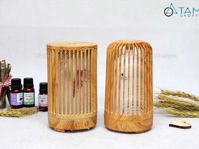Máy khuếch tán tinh dầu trụ đứng giả gỗ phun khói siêu âm [Tặng tinh dầu] MKTTD-17