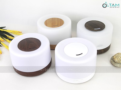 Máy khuếch tán tinh dầu trụ lùn nắp nhỏ viền vân gỗ [Có remote -Tặng tinh dầu] MKTTD-25